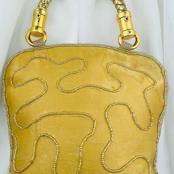 Women Lady Girl Wedding Party Embroidered Gold Handle Clutch Bag Purse - Picture 5 of 8